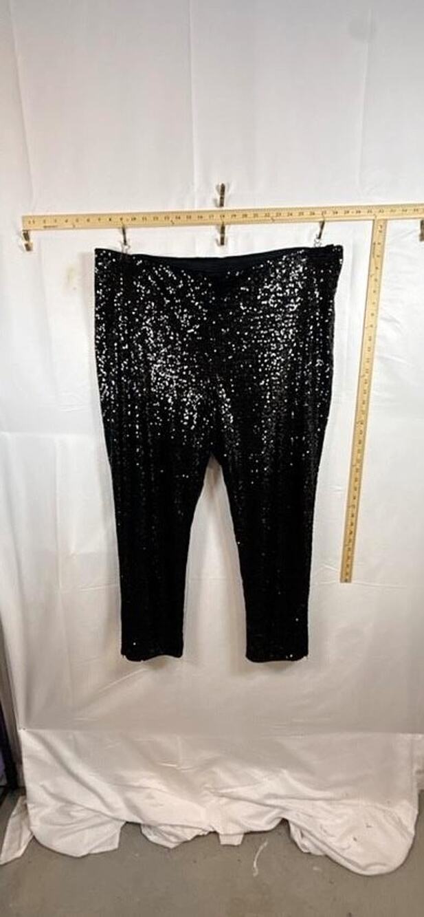 WD NY Black Sequin Pants Womens Plus Size 2X Cropped Slim Party Leggings Glitz